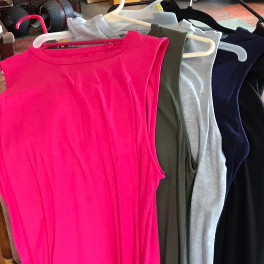 Pink, grey, green, black, blue dress set